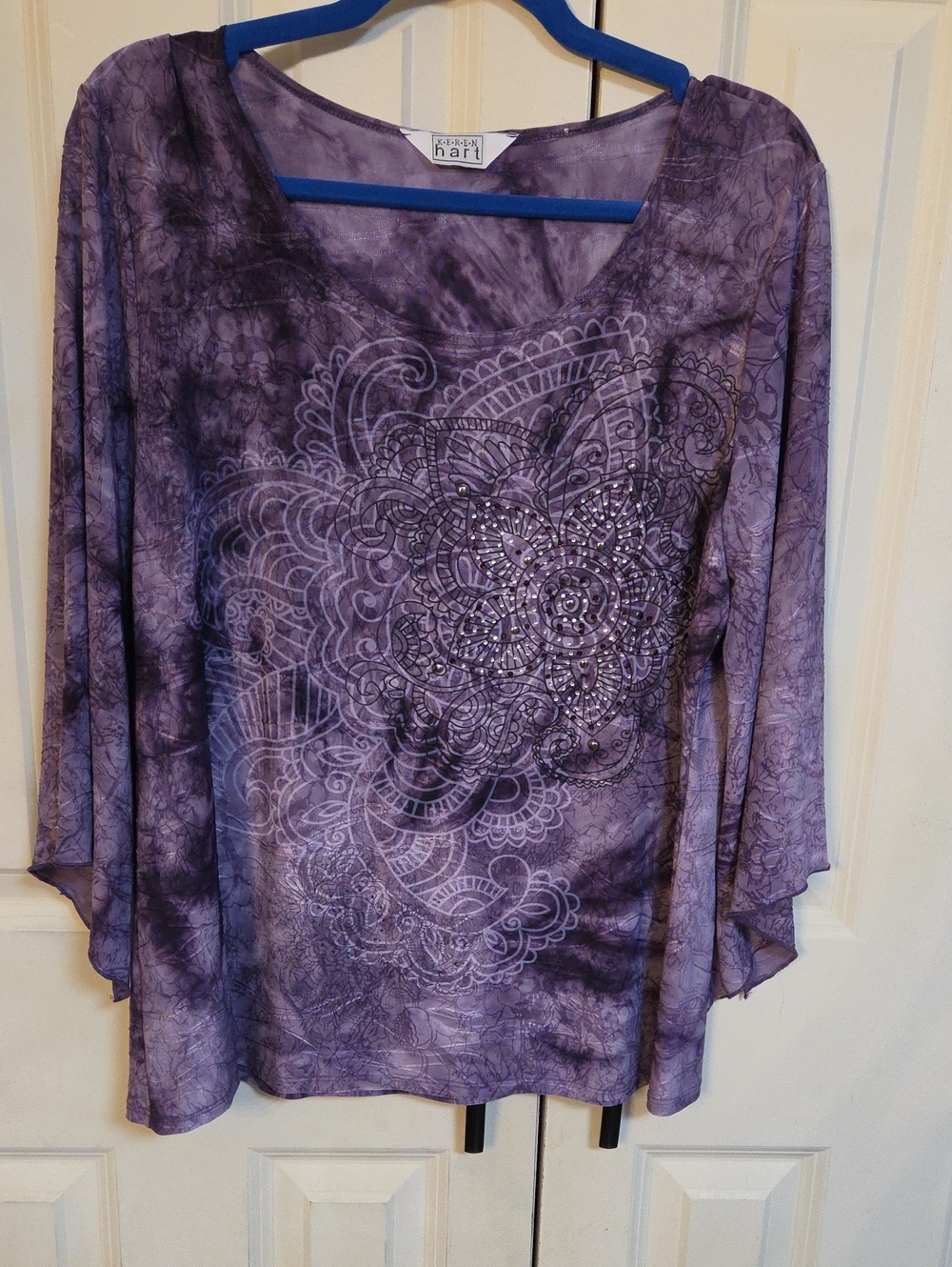 KEREN hart Purple Tie-Dye Paisley-Print V-Neck Tunic with Embellishment